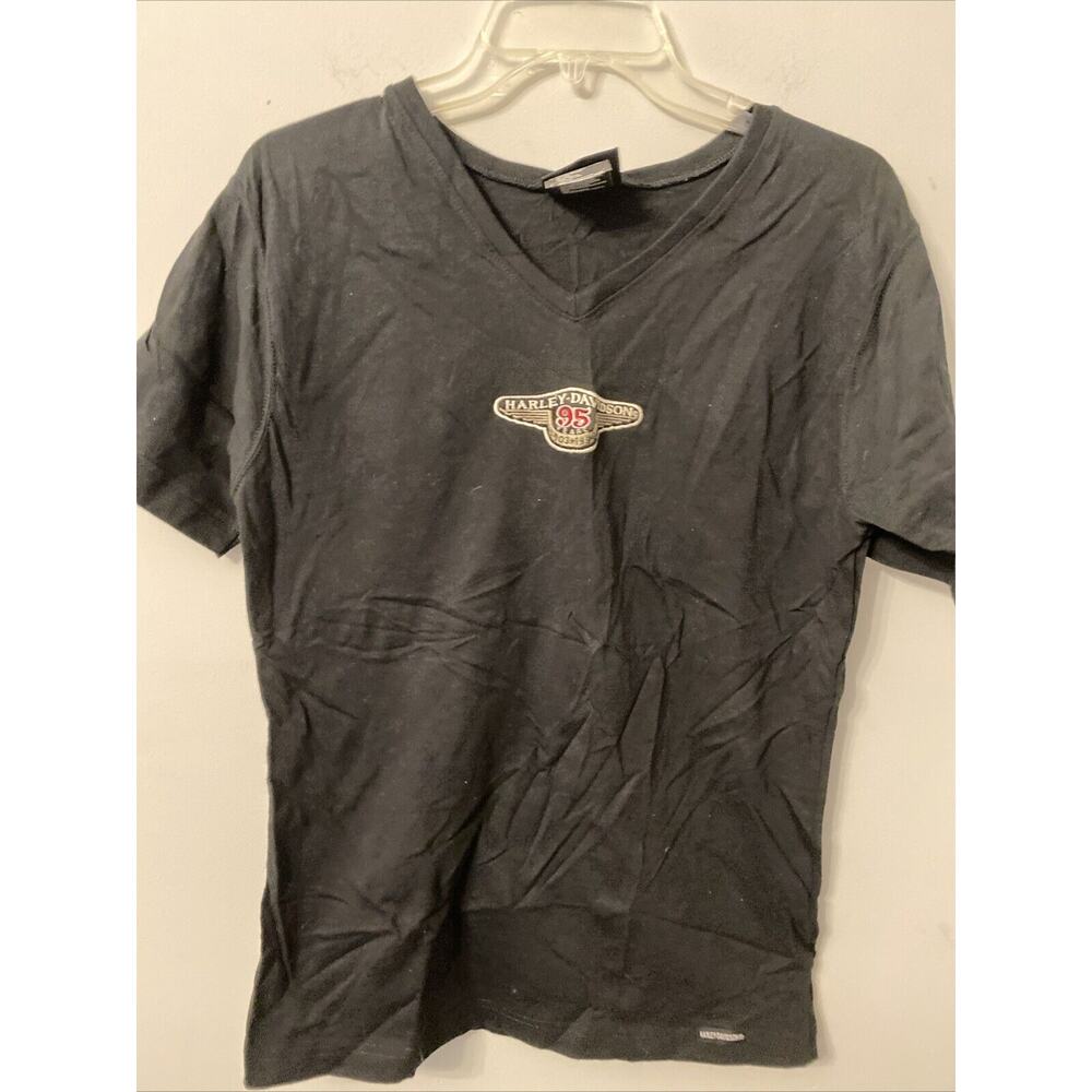 Vtg 1998 Harley-Davidson 95 Year Anniversary Black V-neck T-Shirt Women’s S